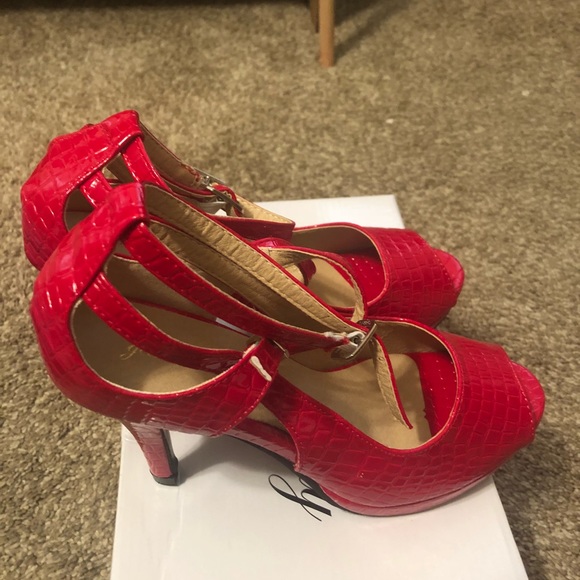 Red Snakeskin Heels - Picture 2 of 3